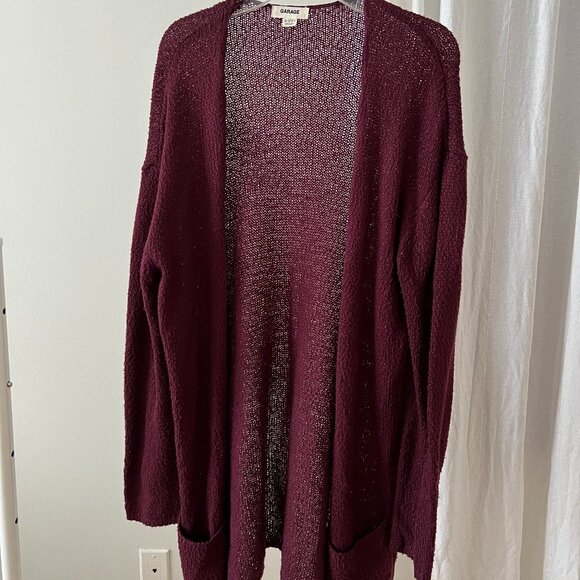 Garage Burgundy Long Knit Cardigan - Picture 1 of 2